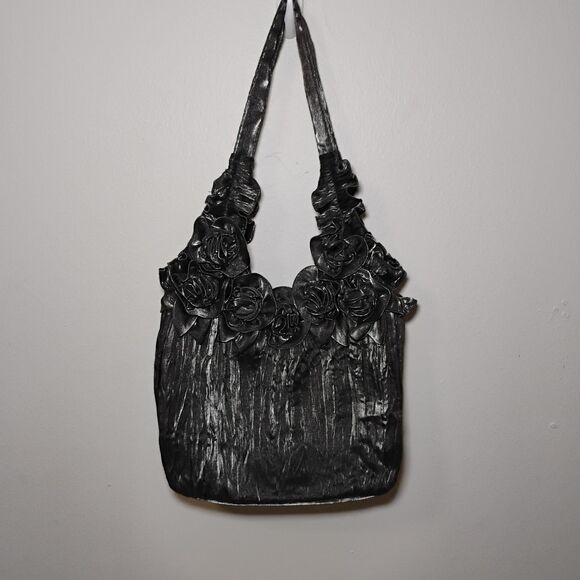 Handbags - Metallic Crinkled Rose Sack Shoulder Bag Futuristic Space Cadet Coquette Fantasy